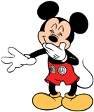 Mickey Mouse covering his mouth laughing