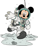Astronaut Mickey Mouse walking on the moon