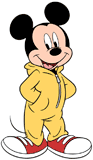 Mickey Mouse wearing a onesie