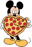 Mickey Mouse eating pizza