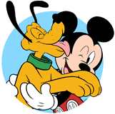 Pluto licking Mickey Mouse's cheek