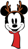 Mickey Mouse wearing reindeer ears and a scarf