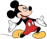 Mickey Mouse on one knee