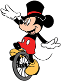Mickey Mouse riding a unicycle