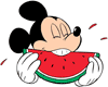 Mickey Mouse eating a watermelon slice