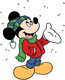 Mickey Mouse dressed for winter in a snowfall