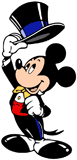 Mickey Mouse wearing a tuxedo and top hat