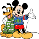 Mickey, Pluto wearing Christmas sweaters
