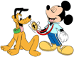Mickey giving Pluto a gold medal