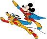 Mickey Mouse, Pluto flying as superheroes