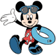Mickey Mouse carrying a pool inner tube