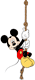 Mickey Mouse climbing a rope
