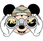 Mickey Mouse on safari looking through binoculars
