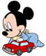 Baby Mickey playing with toy car