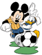 Mickey, Donald playing soccer