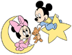 Baby Mickey, Minnie on moon, star