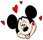 Mickey Mouse in love surrounded by hearts