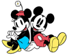 Mickey, Minnie sitting back to back