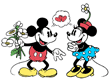 Mickey offering Minnie flowers