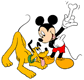 Mickey giving Pluto a bone