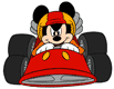 Mickey Mouse driving a race car