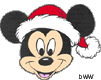 Mickey Mouse wearing Santa hat