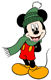 Mickey Mouse wearing a winter hat and scarf