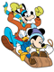 Mickey, Goofy, Donald sledding