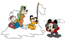 Mickey Mouse, Donald Duck, Goofy snowball fight