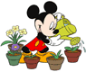 Mickey Mouse watering flowers