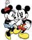 Mickey, Minnie walking arm in arm