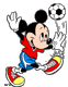Mickey Mouse kicking a soccer ball