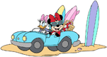 Minnie, Daisy in car
