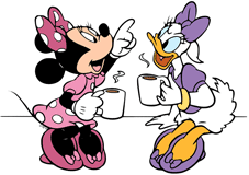 Minnie Mouse and Daisy Duck drinking coffee
