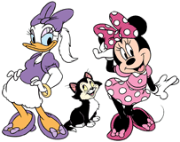 Minnie Mouse, Daisy Duck and Figaro