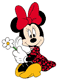 Minnie Mouse sitting down, holding a flower