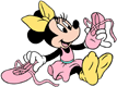 Minnie Mouse putting on ballerina slippers