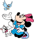 Minnie Mouse greeting a bird