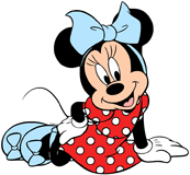 Minnie Mouse wearing a polka dot dress with blue bow