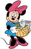 Minnie Mouse holding a bunny rabbit in a basket