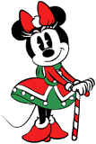 Minnie Mouse posing with a giant candy cane