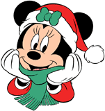 Minnie Mouse wearing a santa hat and scarf