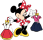 Minnie Mouse holding up two dresses from her closet