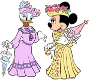 Minnie Mouse and Daisy Duck dressed up for the Easter parade