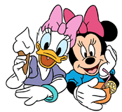 Minnie Mouse and Daisy Duck enjoying cold treats