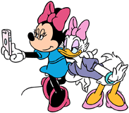 Minnie Mouse and Daisy Duck taking a selfie