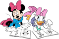 Minnie Mouse, Daisy Duck looking at pictures