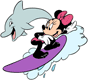 Minnie Mouse surfing with a dolphin