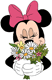 Minnie smelling a bouquet of flowers