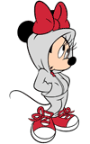 Minnie Mouse wearing a hoodie